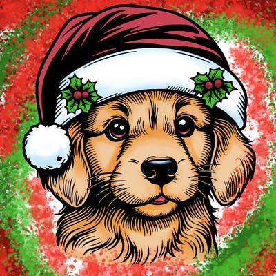 realistic dog wearing a santa hat