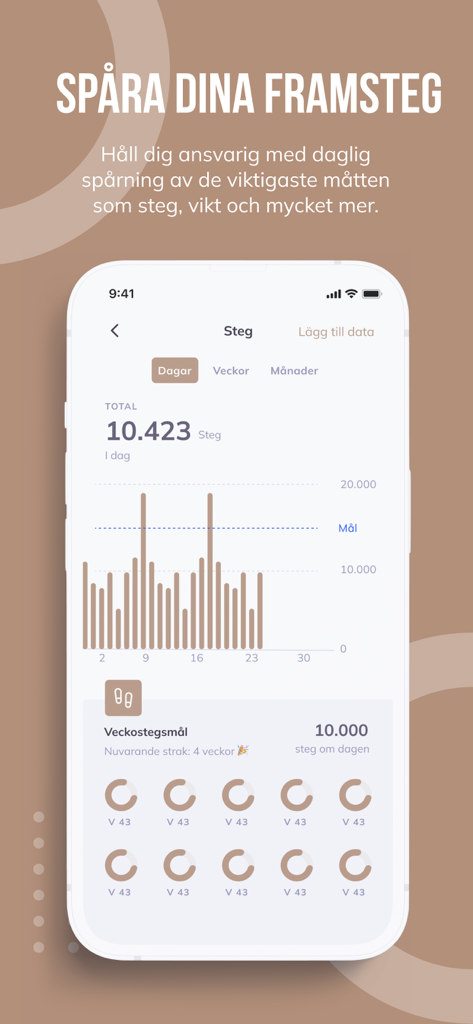 KP COACHING - KP COACHING app interface displaying daily step counts and activity progress charts for health tracking