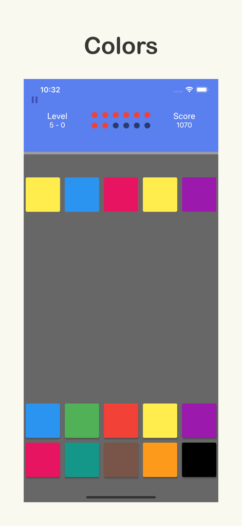Brain Sharp: Memory & Math - Interfaz de la aplicación Brain Sharp que muestra un nivel de juego de emparejamiento de memoria de secuencia de colores