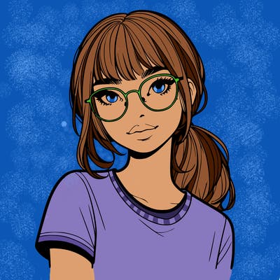 realistic girl with freckles and clear glasses