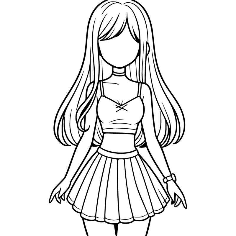 girl with crop top and skirt with long hair
