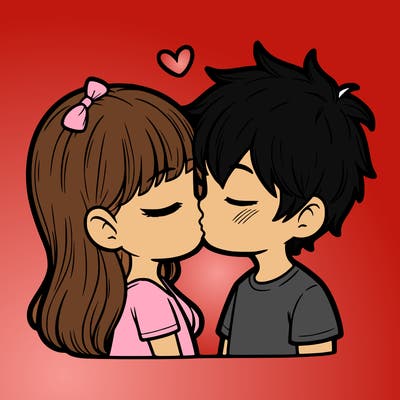 a girl and a boy kissing