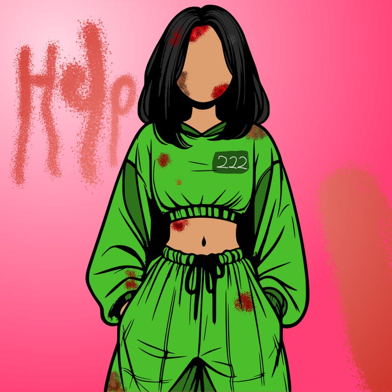 realistic girl faceless with baggy pants and a crop top