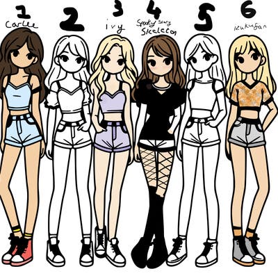 a group of girls wearing crop tops and shorts