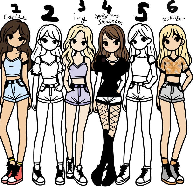 a group of girls wearing crop tops and shorts