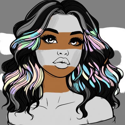 realistic girl with wavy hair and lips