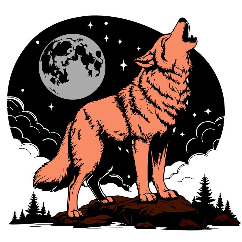 realistic wolf howling at moon