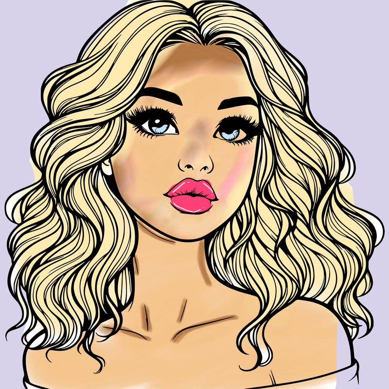 realistic girl with wavy hair and lips