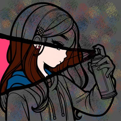 a realistic girl spray painting