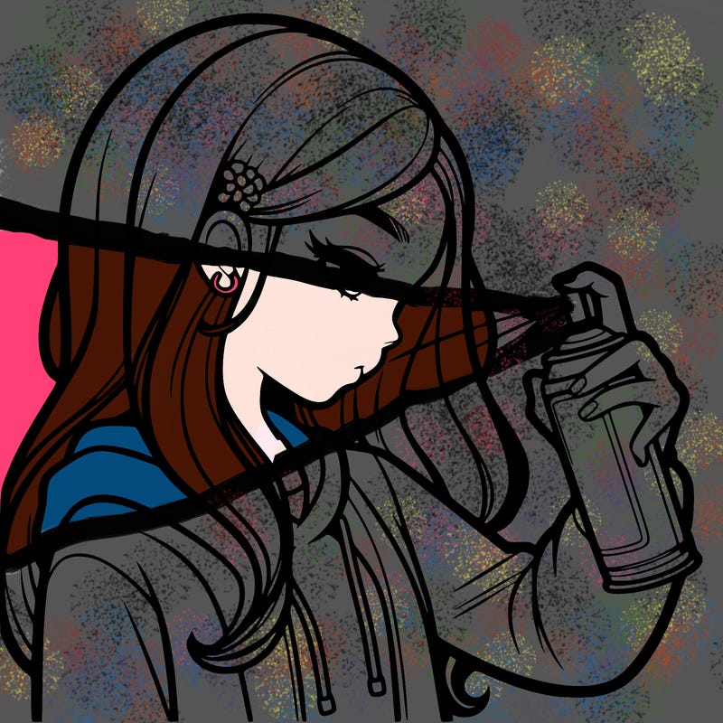 a realistic girl spray painting