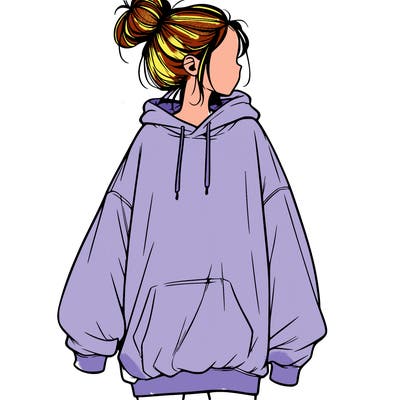 realistic girl with a oversized sweatshirt on and a bun