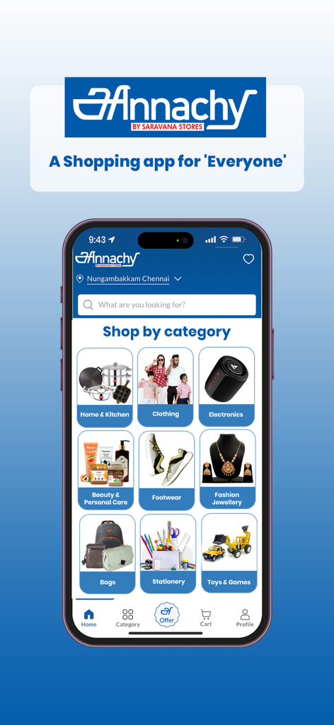Annachy - Annachy mobile shopping app home screen showing product categories like Home Kitchen Clothing and Fashion Jewellery