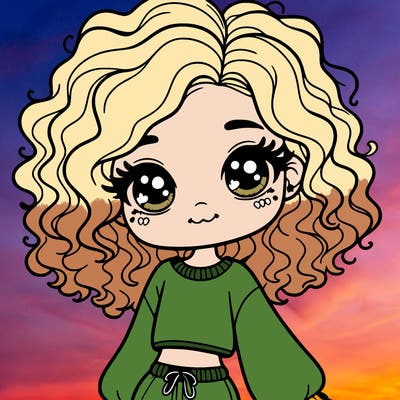 cute girl with cute long sleeve cropped sweatshirt and cute curly hair