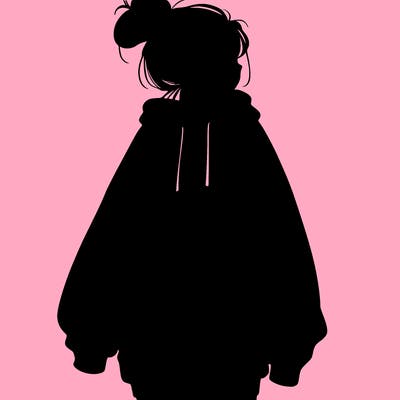 realistic girl with a oversized sweatshirt on and a bun