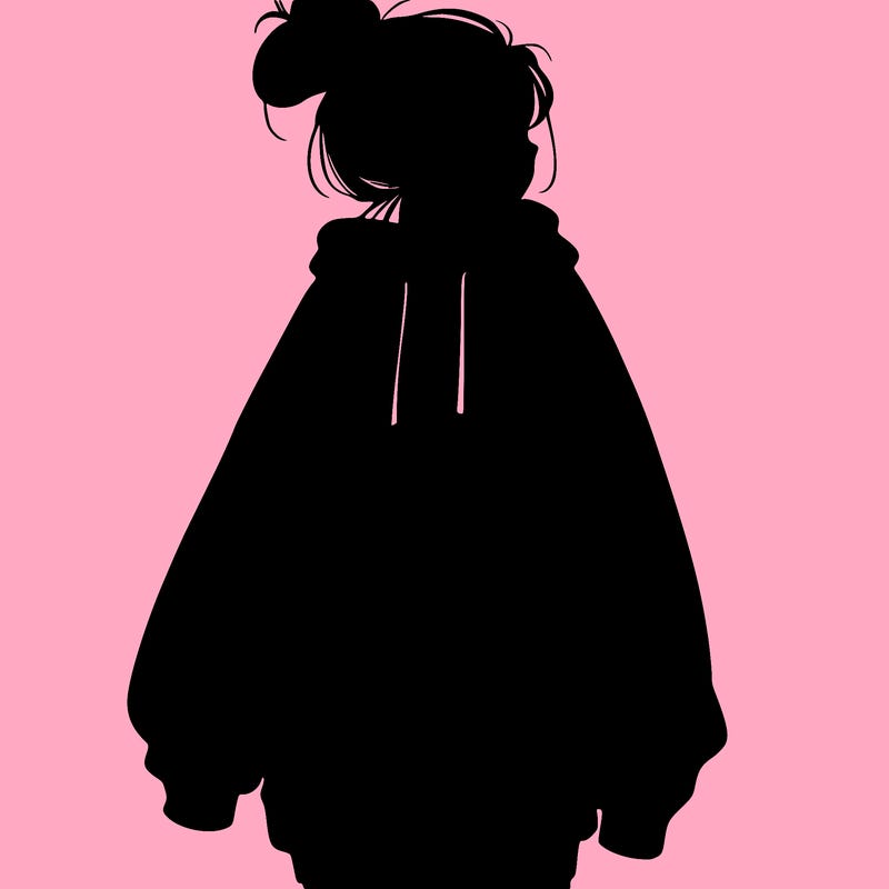 realistic girl with a oversized sweatshirt on and a bun