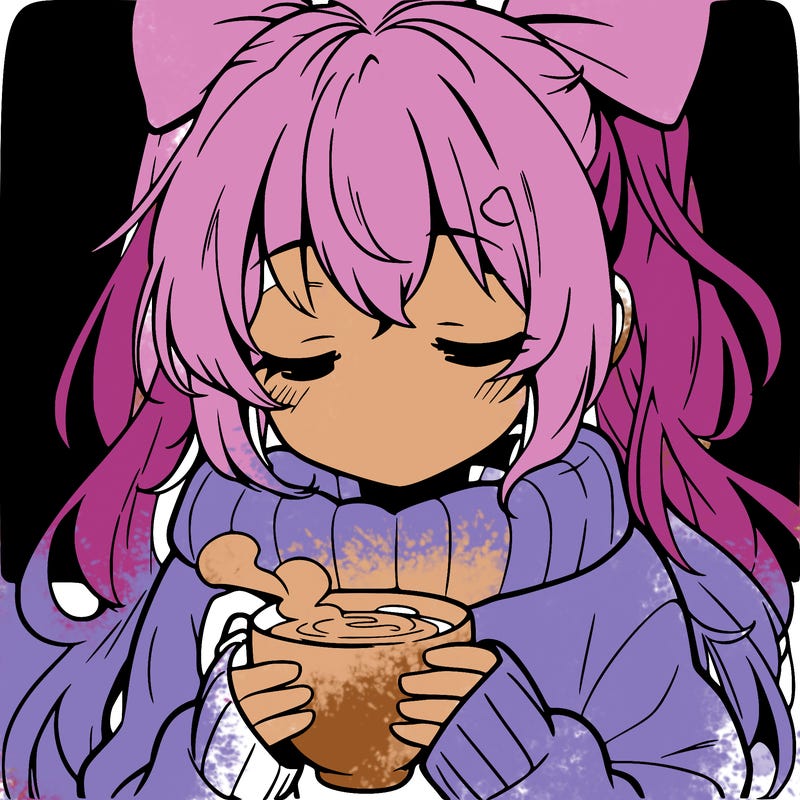 calm anime girl drinking hot coco