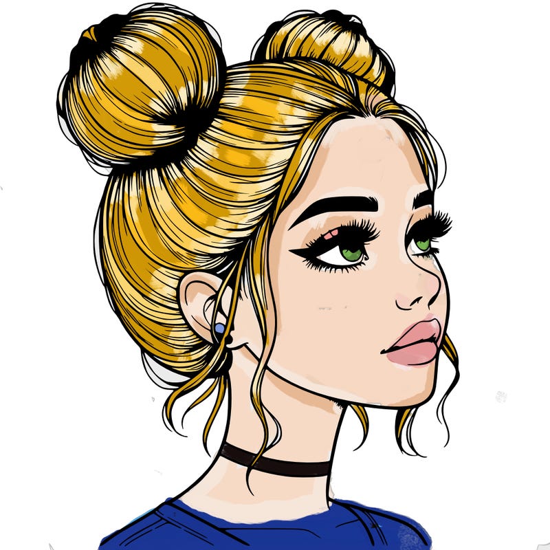 realistic girl with buns on the top of her head