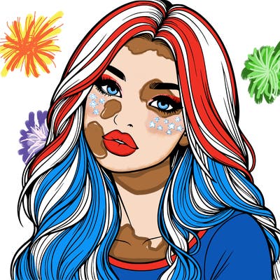 realistic girl with hair on her hair and lips