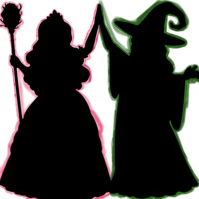 detailed realistic split of a princess and a witch