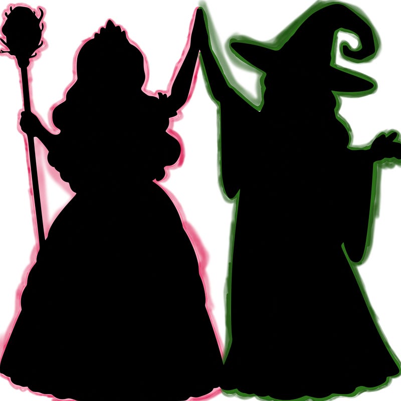 detailed realistic split of a princess and a witch