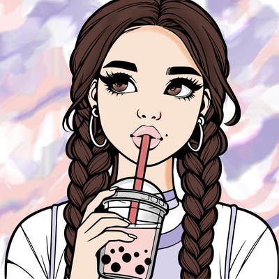 realistic girl with braided hair drinking boba