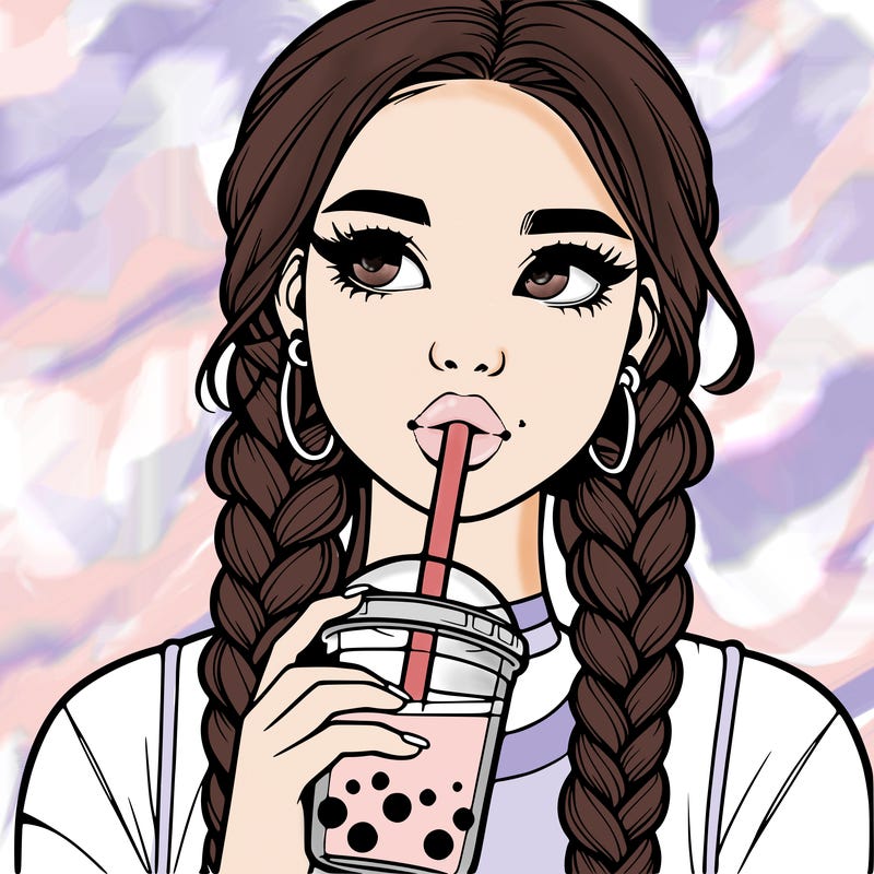 realistic girl with braided hair drinking boba