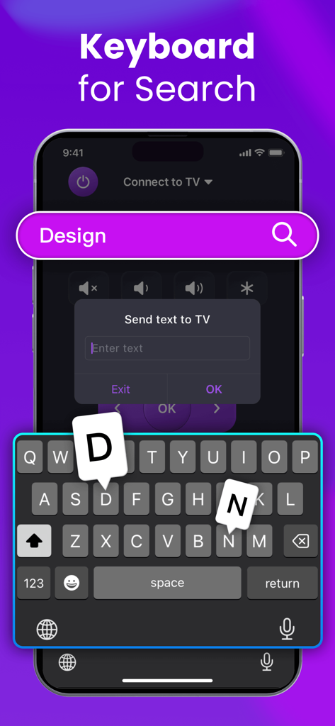 Universal Remote for Smart TV+ - Universal Remote app keyboard interface for smart TV search on iPhone