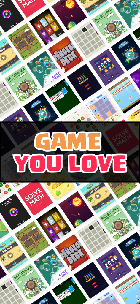 Mini Games - Game Pack - A collage of diverse mini-game thumbnails with the large text Game You Love