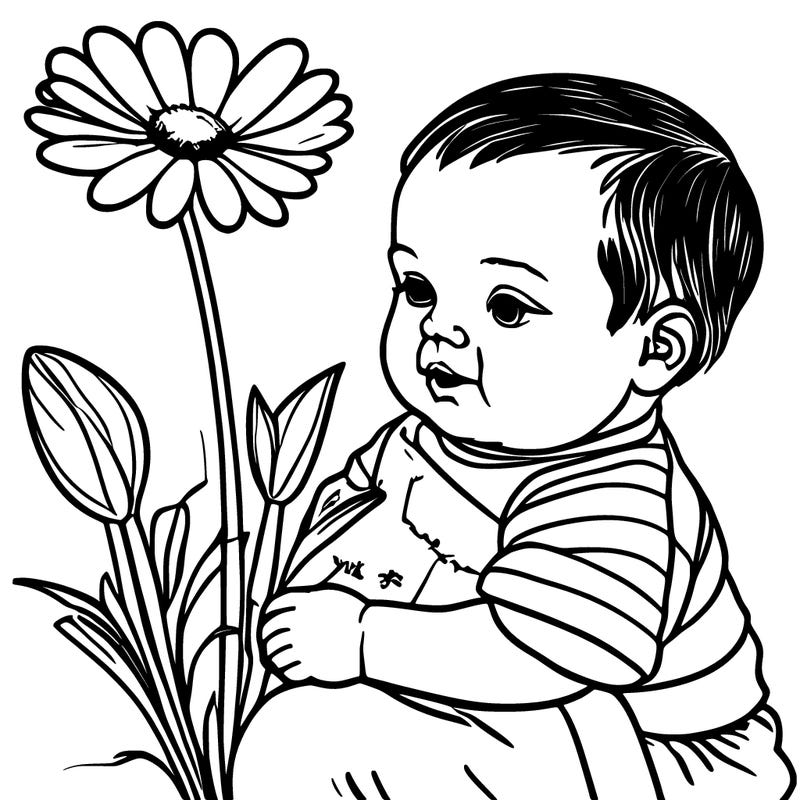 baby holding a flower