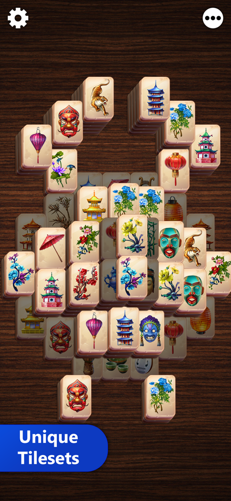 Mahjong Titan - A Mahjong board layout showing unique high quality tiles with traditional artwork like tigers and flowers