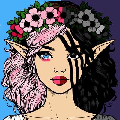 realistic female elf with flower crown