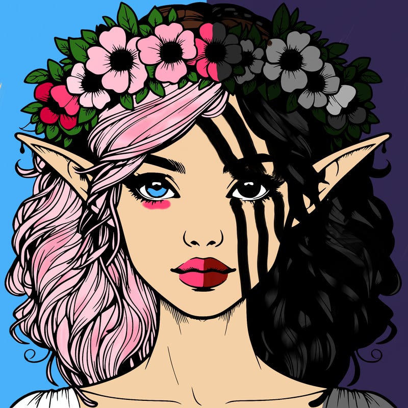 realistic female elf with flower crown