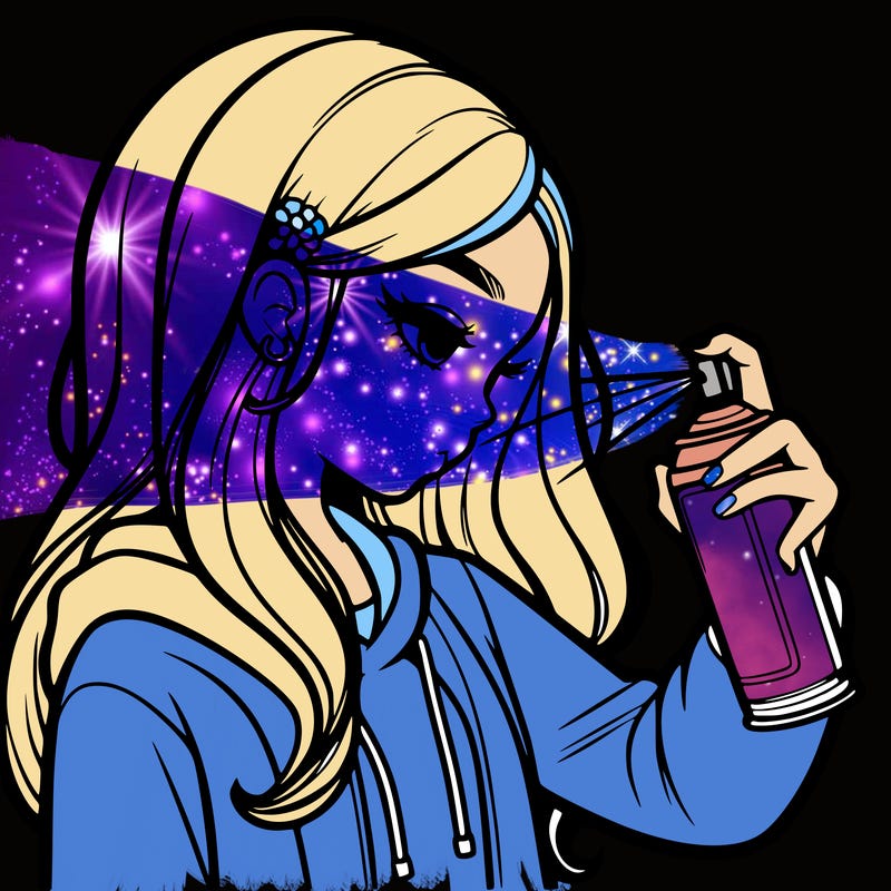 a realistic girl spray painting