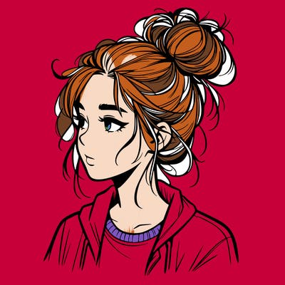 realistic teenage girl with a messy bun