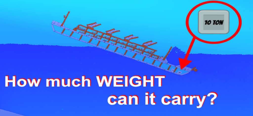 Water Physics Simulation - A boat tilting in water under the pressure of a ten ton weight in a physics simulation game.