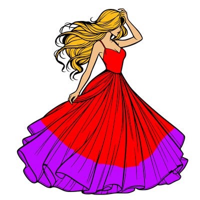 realistic woman with dress flowing in the wind