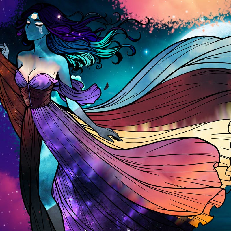 realistic woman in dress flowing the the wind