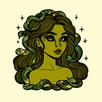 realistic girl with snakes as hair