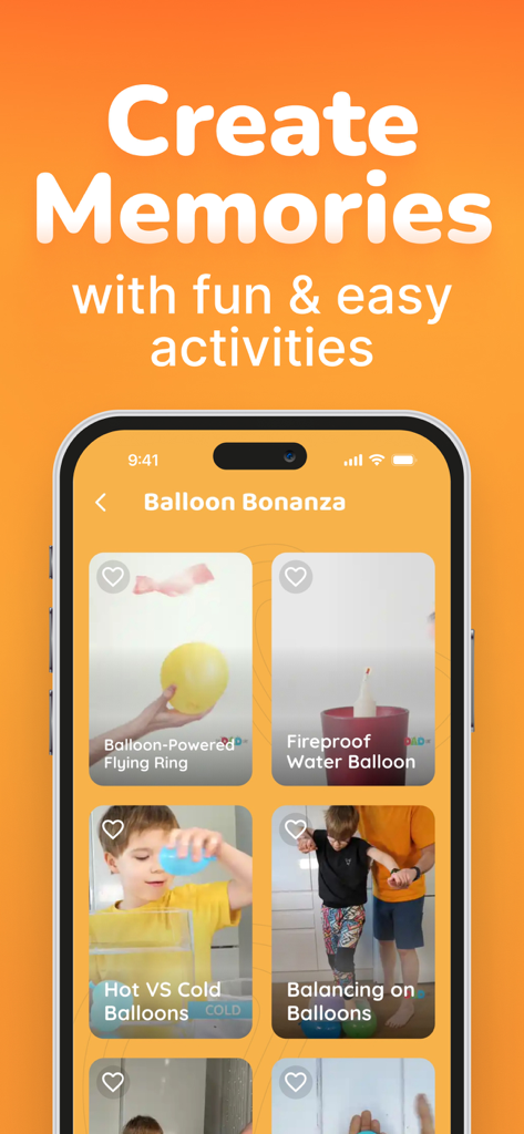 FunLab: Science Games for Kids - Interface of FunLab app showing various balloon themed science experiments for kids and families
