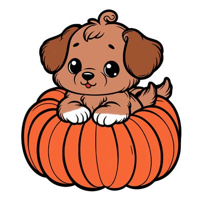 cute little puppy in a pumpkin