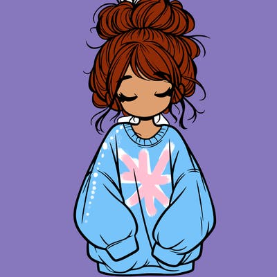 girl with baggy sweatshirt and messy bun