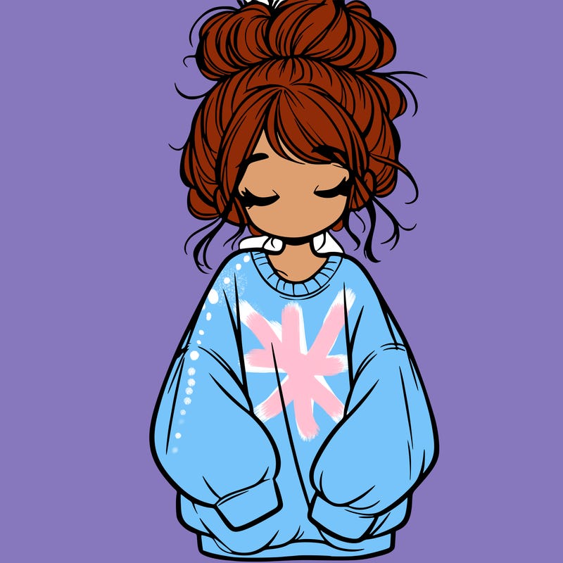girl with baggy sweatshirt and messy bun