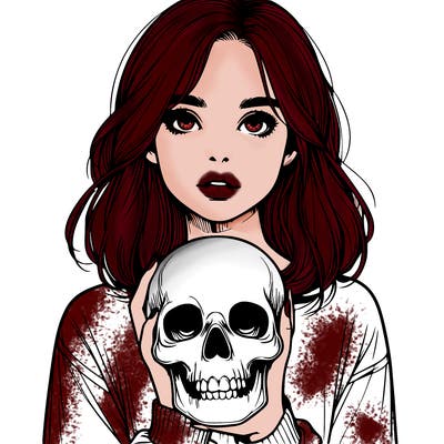 realistic girl holding a skull