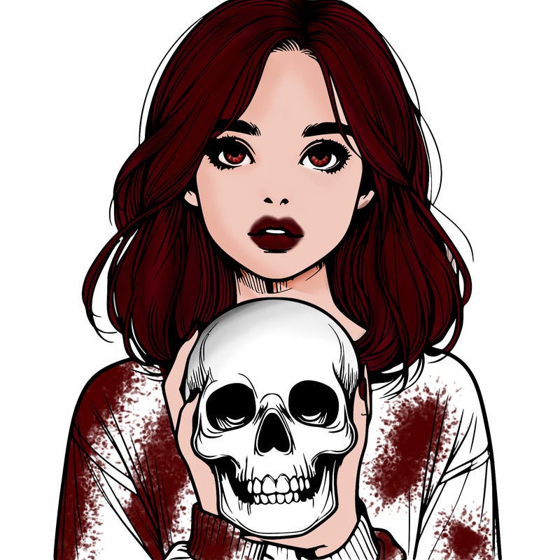 realistic girl holding a skull
