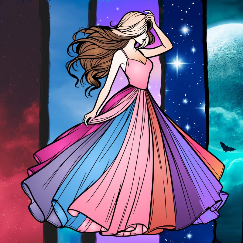 realistic woman with dress flowing in the wind