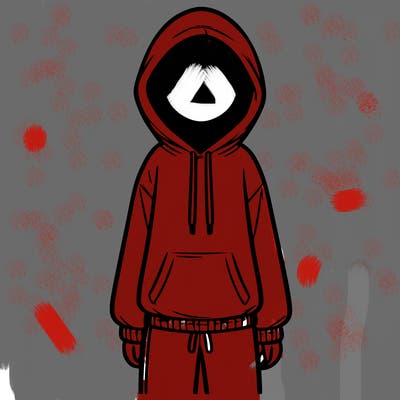 faceless girl in a tracksuit with a hood on and no hair