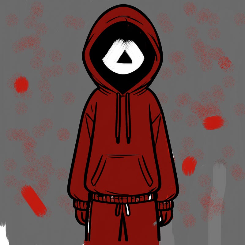 faceless girl in a tracksuit with a hood on and no hair