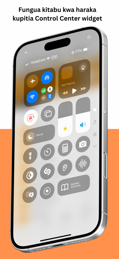 Nyimbo Za Kristo - Widget de acceso directo de la aplicación Nyimbo Za Kristo en el Centro de Control del iPhone para acceso rápido a himnos