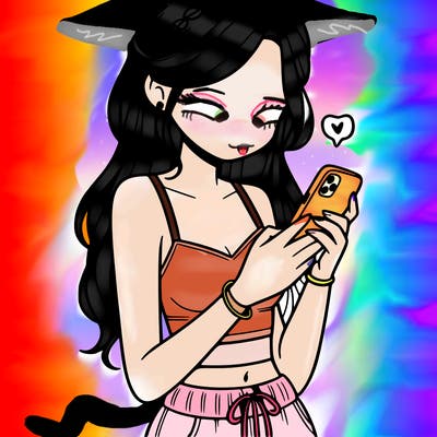 girl with crop top texting on her phone