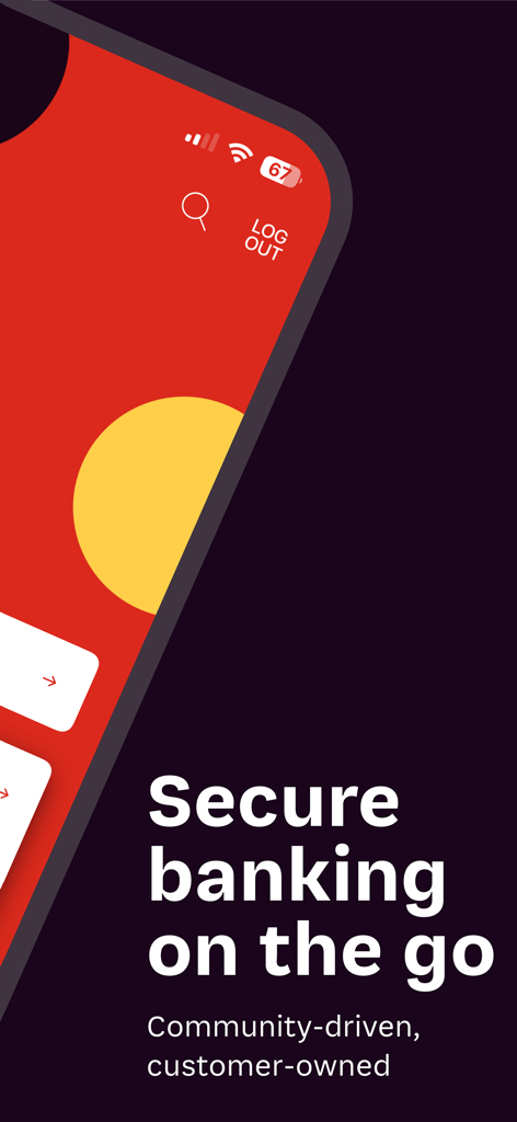 Tela do aplicativo P&N Bank com o texto internet banking seguro em qualquer lugar e impulsionado pela comunidade de propriedade dos membros